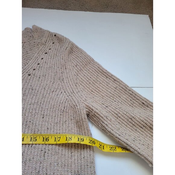 Soft Surrounding V Neck Marled Beige Long Sleeve Ribbed Scalloped Hem Line Sz L - Picture 9 of 11